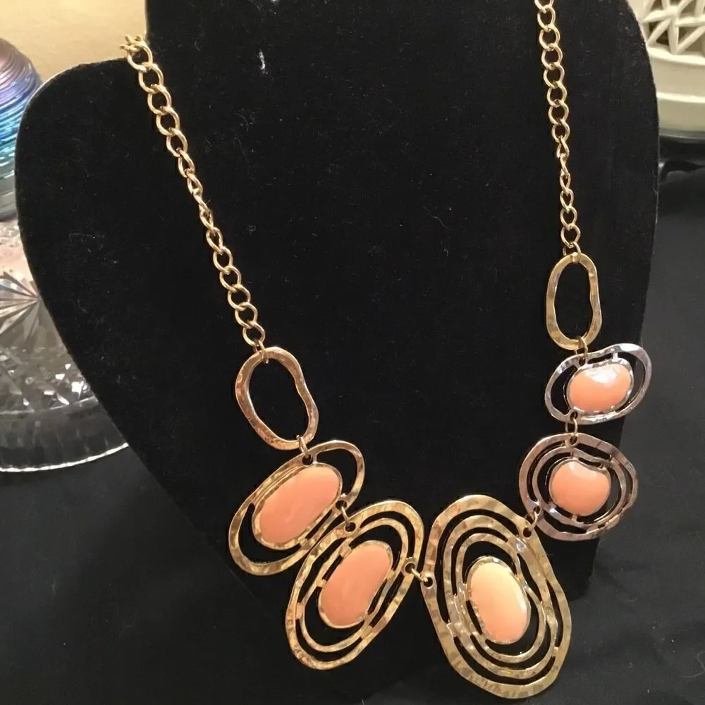Goldtone Ovals Peach Enamel Necklace